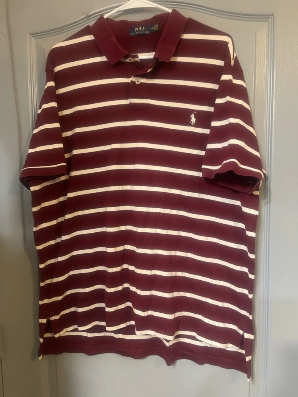 Ralph Lauren burgundy  and White Striped Polo Shirt